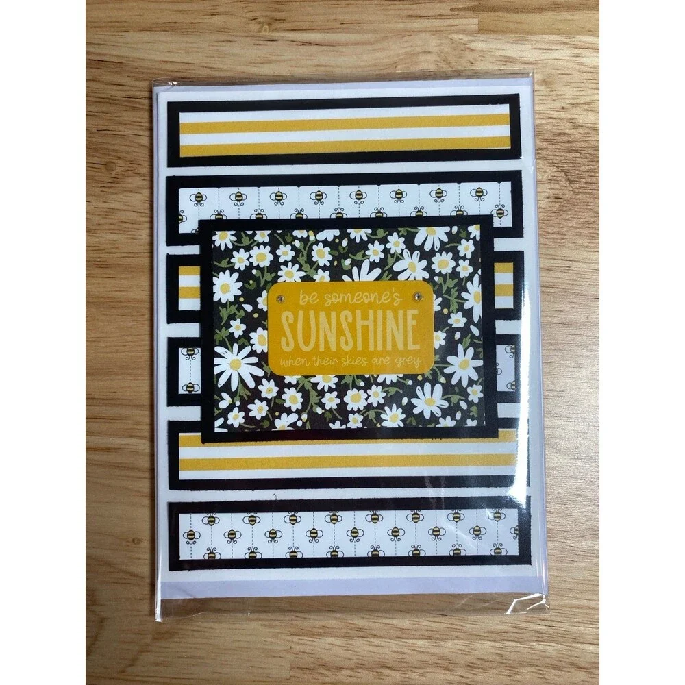 Bee & Flowers Greeting Card - Handmade A2 Card – All Occasion Blank Card